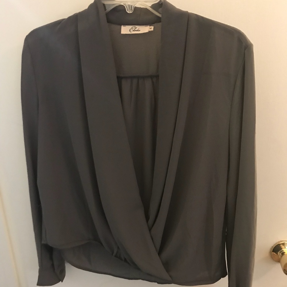 Grey Faux Wrap Front Blouse